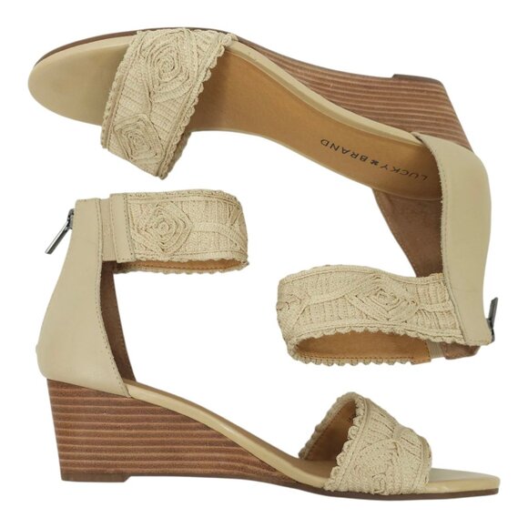 Lucky Brand Joshelle Wedge Heel Sandal Women 8.5 M Ankle Strap Zipper Back - Picture 6 of 15